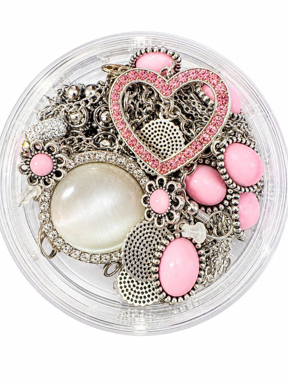 Beautiful Silver-Gun Metal Tones Jewelry Jar